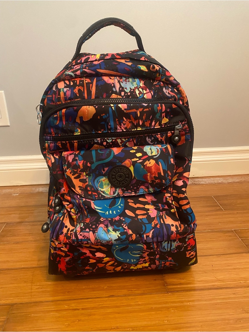 RARE Multicolor Kipling SANAA Rolling Backpack - Wheeled Travel School Bag